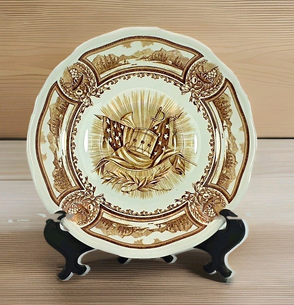 J. & G. Meakin Americana Transferware Ironstone Plate Brown/White England